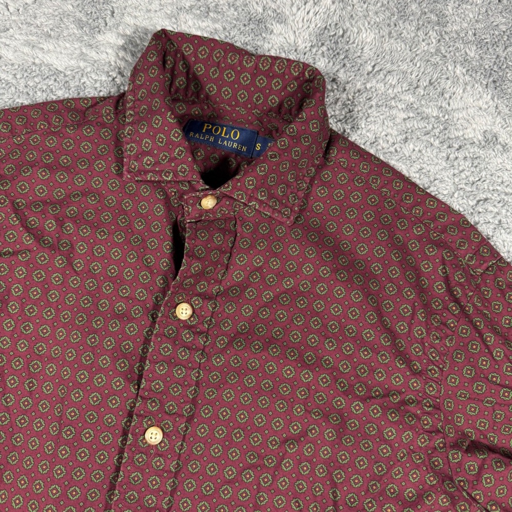 Polo Ralph Lauren Burgundy‎ Geometric All Over Print Button Down Shirt Size S